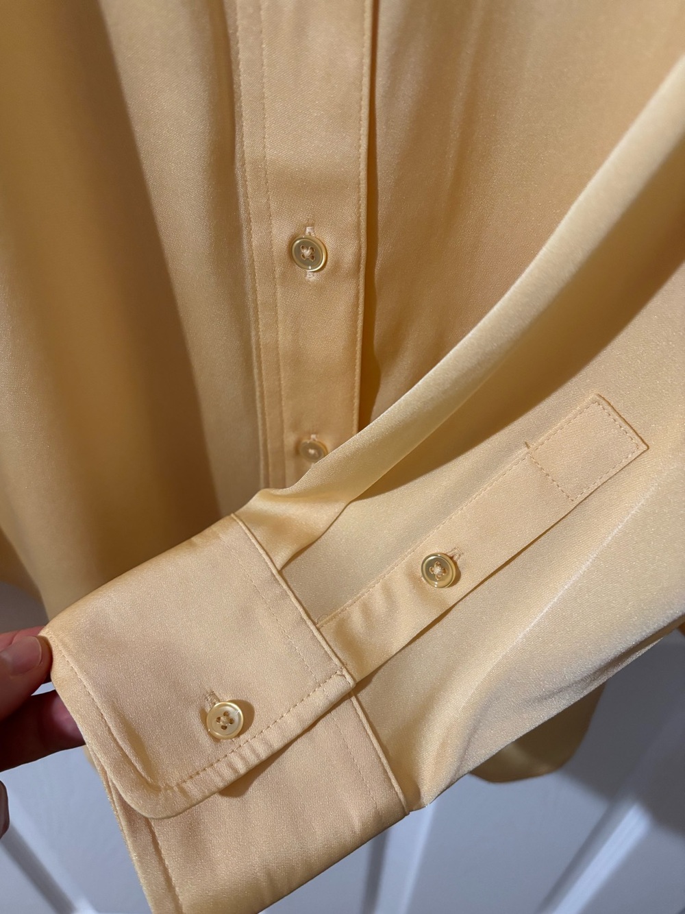 Quince Washable Stretch Silk Yellow Long Sleeve Blouse NWT Medium - Picture 5 of 6